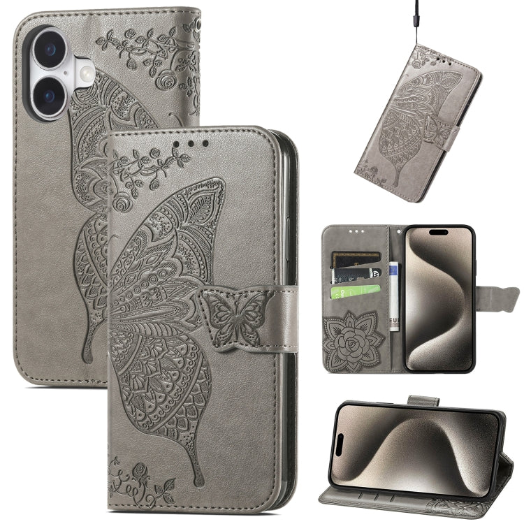 Butterfly Love Flower Embossed Leather Phone Case, For iPhone 16 Pro Max, For iPhone 16 Pro, For iPhone 16 Plus