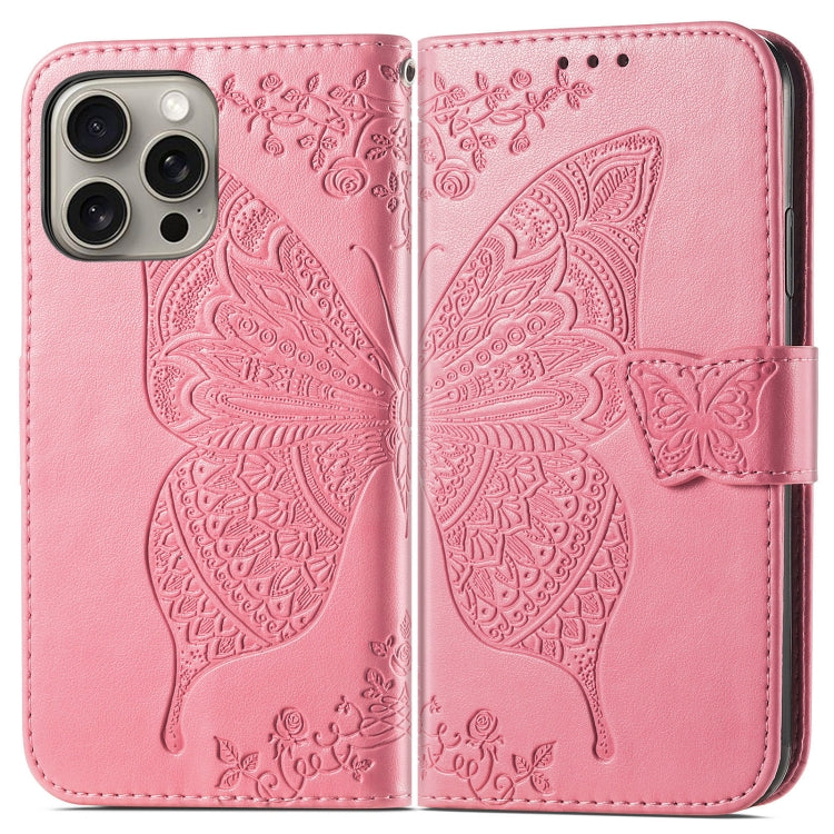 Butterfly Love Flower Embossed Leather Phone Case, For iPhone 16 Pro Max, For iPhone 16 Pro, For iPhone 16 Plus