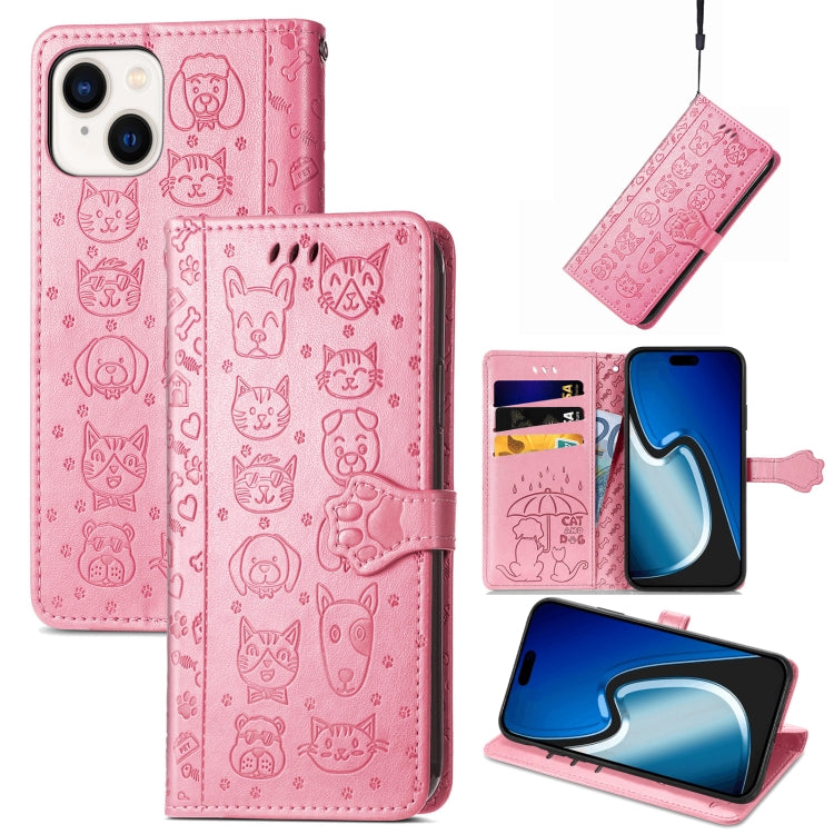 Cat and Dog Embossed Leather Phone Case, For iPhone 15 Pro Max, For iPhone 15 Pro, For iPhone 15 Plus, For iPhone 15