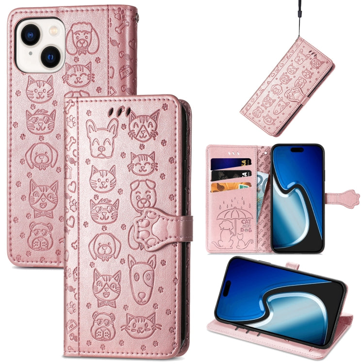 Cat and Dog Embossed Leather Phone Case, For iPhone 15 Pro Max, For iPhone 15 Pro, For iPhone 15 Plus, For iPhone 15