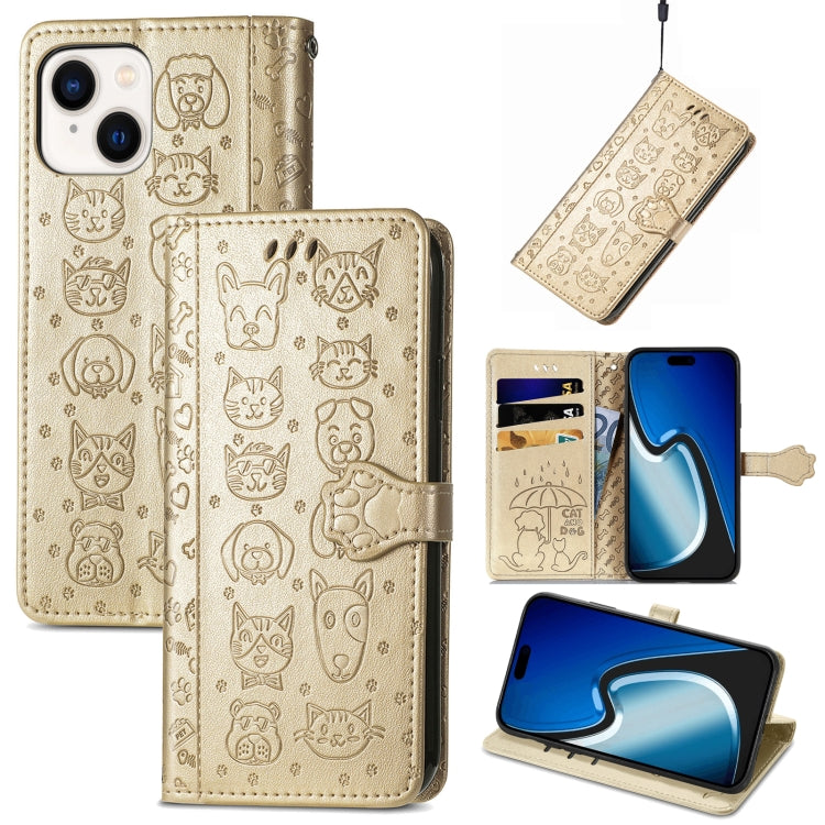 Cat and Dog Embossed Leather Phone Case, For iPhone 15 Pro Max, For iPhone 15 Pro, For iPhone 15 Plus, For iPhone 15