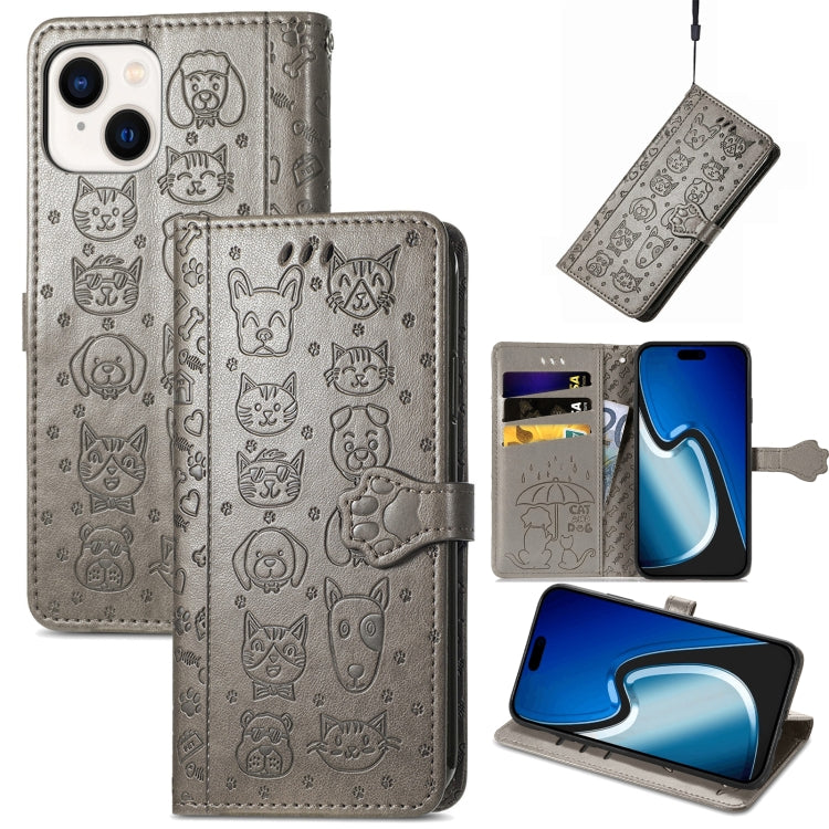 Cat and Dog Embossed Leather Phone Case, For iPhone 15 Pro Max, For iPhone 15 Pro, For iPhone 15 Plus, For iPhone 15