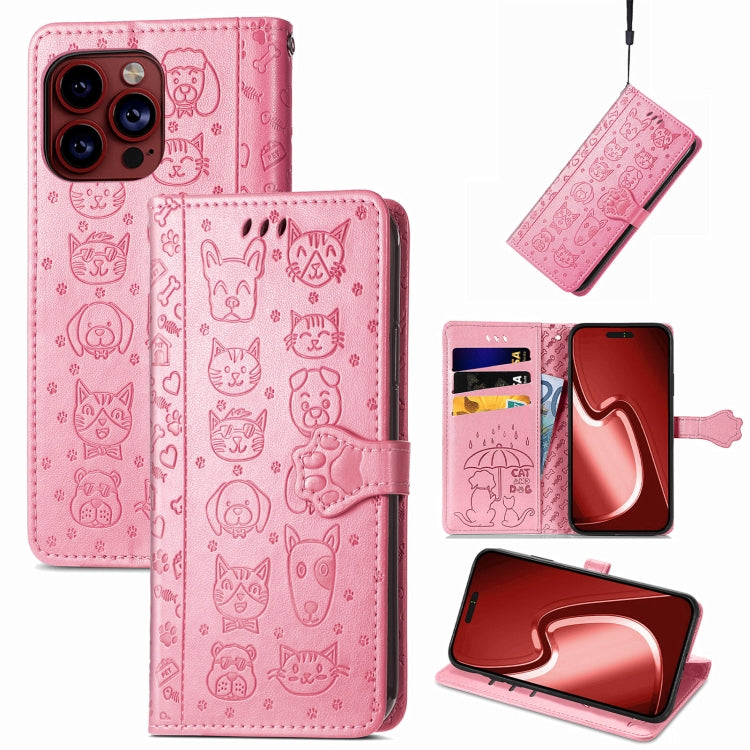 Cat and Dog Embossed Leather Phone Case, For iPhone 15 Pro Max, For iPhone 15 Pro, For iPhone 15 Plus, For iPhone 15