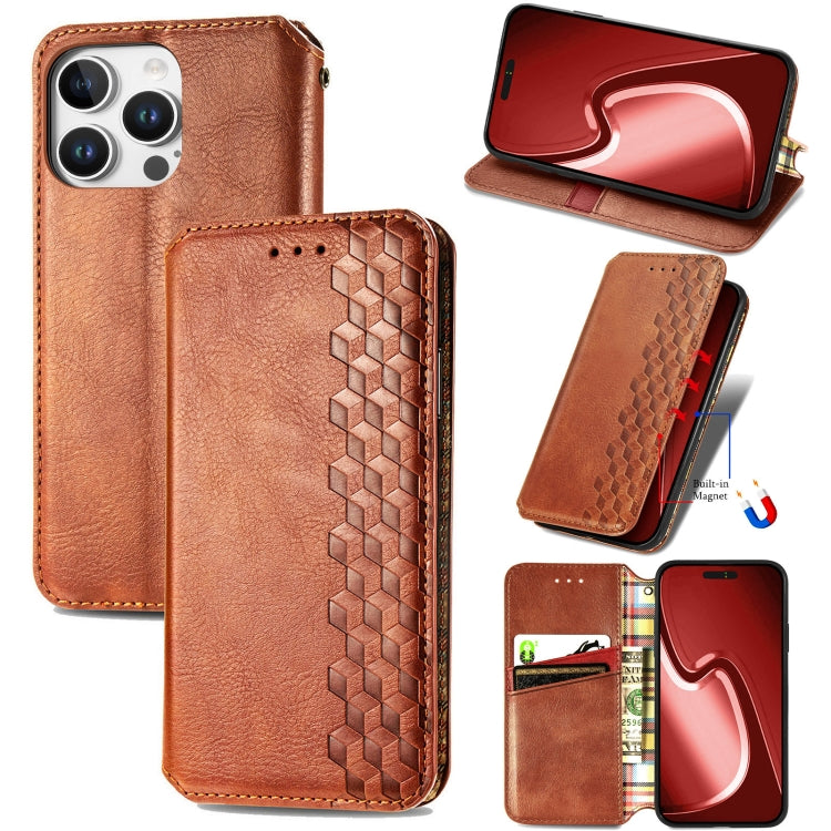 Cubic Grid Pressed Magnetic Leather Phone Case, For iPhone 16e, For iPhone 16 Pro Max, For iPhone 16 Pro