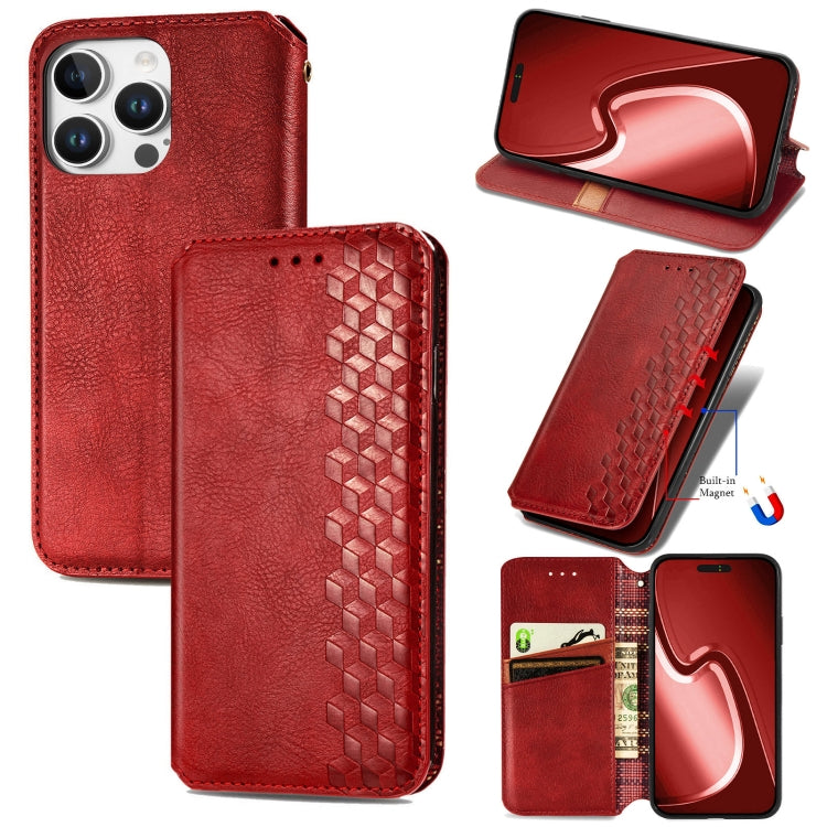 Cubic Grid Pressed Magnetic Leather Phone Case, For iPhone 16e, For iPhone 16 Pro Max, For iPhone 16 Pro