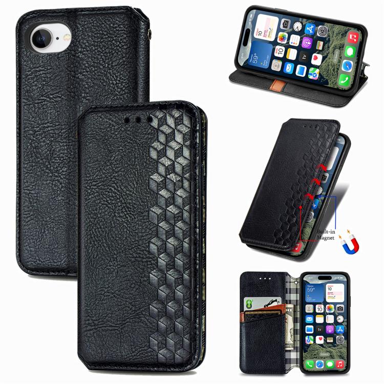 Cubic Grid Pressed Magnetic Leather Phone Case, For iPhone 16e, For iPhone 16 Pro Max, For iPhone 16 Pro