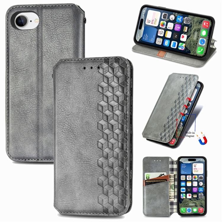 Cubic Grid Pressed Magnetic Leather Phone Case, For iPhone 16e, For iPhone 16 Pro Max, For iPhone 16 Pro