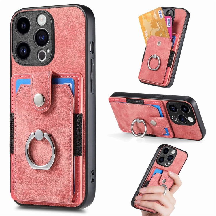 Retro Skin-feel Ring Card Wallet Phone Case, For iPhone 16 Pro Max, For iPhone 16 Pro, For iPhone 16 Plus, For iPhone 16, For iPhone 15 Pro Max