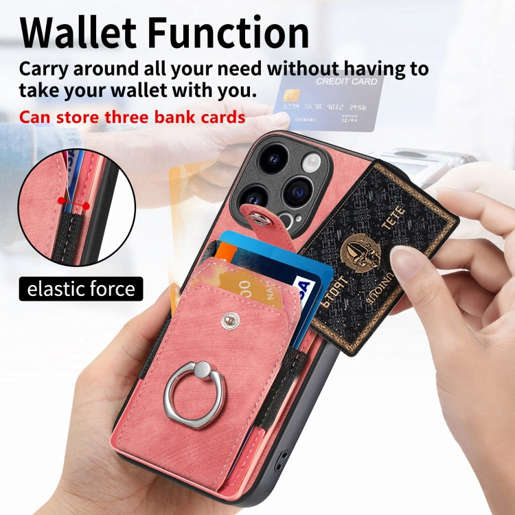 Retro Skin-feel Ring Card Wallet Phone Case, For iPhone 15 Pro Max, For iPhone 15 Pro, For iPhone 15 Plus, For iPhone 15