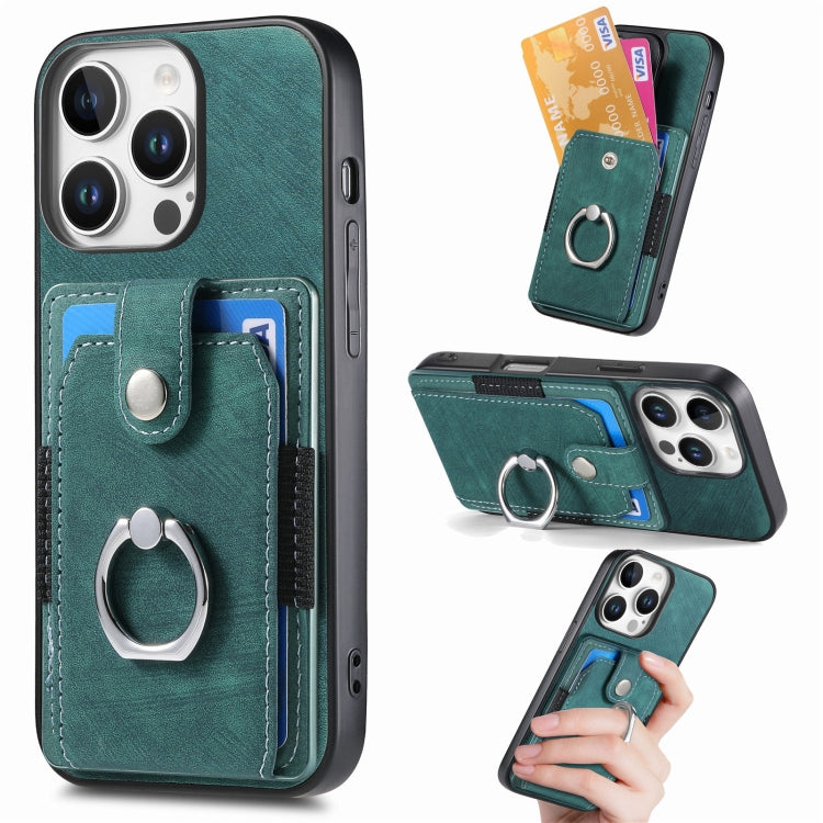 Retro Skin-feel Ring Card Wallet Phone Case, For iPhone 16 Pro Max, For iPhone 16 Pro, For iPhone 16 Plus, For iPhone 16, For iPhone 15 Pro Max