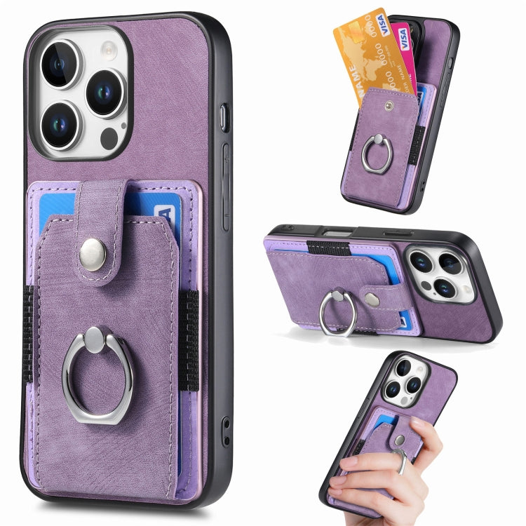 Retro Skin-feel Ring Card Wallet Phone Case, For iPhone 16 Pro Max, For iPhone 16 Pro, For iPhone 16 Plus, For iPhone 16, For iPhone 15 Pro Max