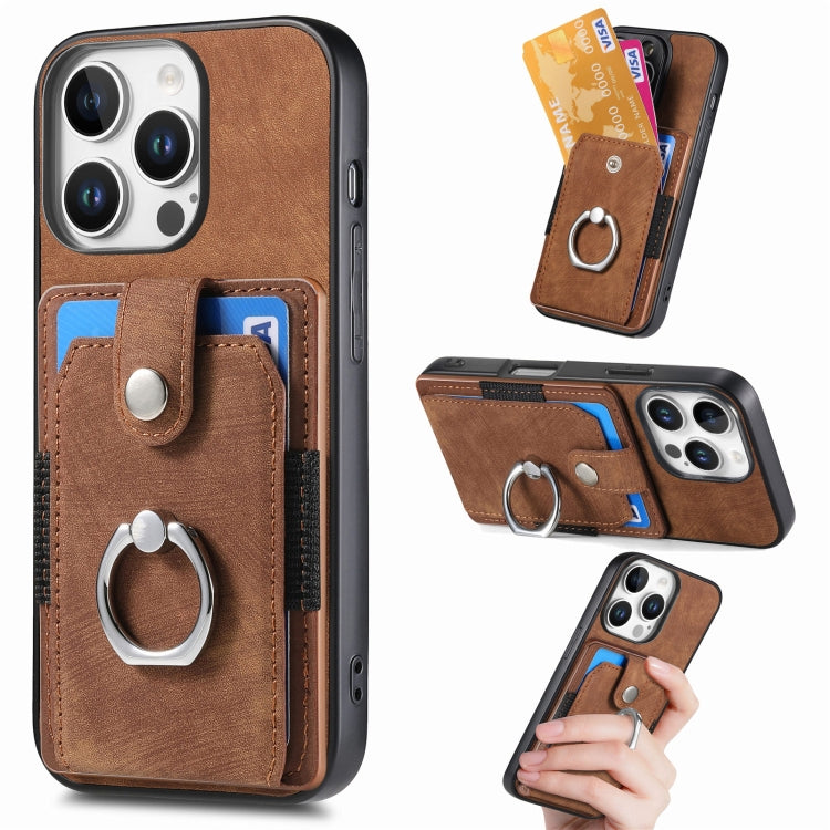 Retro Skin-feel Ring Card Wallet Phone Case, For iPhone 16 Pro Max, For iPhone 16 Pro, For iPhone 16 Plus, For iPhone 16, For iPhone 15 Pro Max