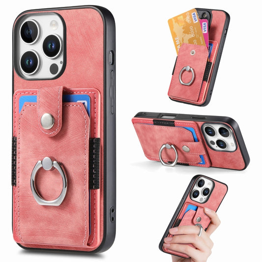 Retro Skin-feel Ring Card Wallet Phone Case, For iPhone 16 Pro Max, For iPhone 16 Pro, For iPhone 16 Plus, For iPhone 16, For iPhone 15 Pro Max