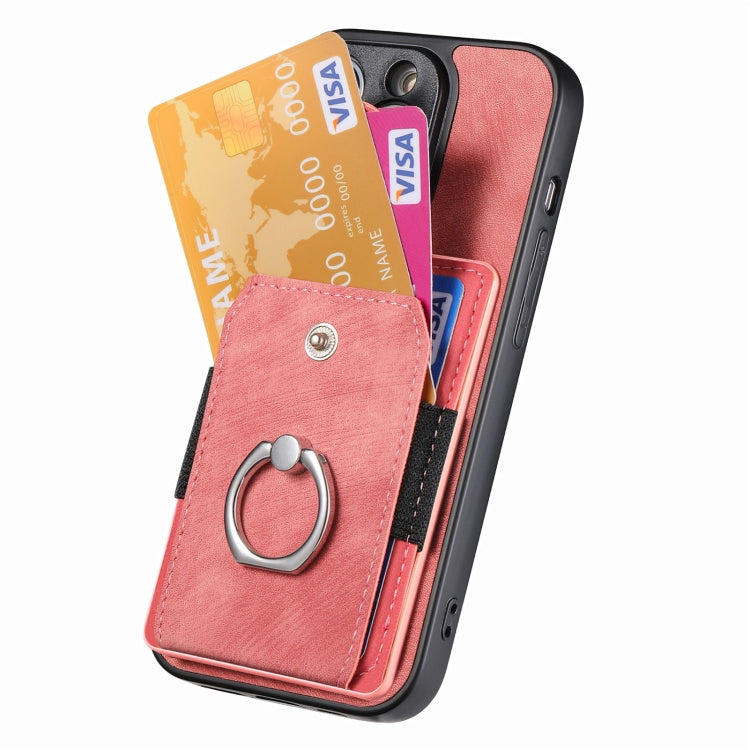 Retro Skin-feel Ring Card Wallet Phone Case, For iPhone 16 Pro Max, For iPhone 16 Pro, For iPhone 16 Plus, For iPhone 16, For iPhone 15 Pro Max