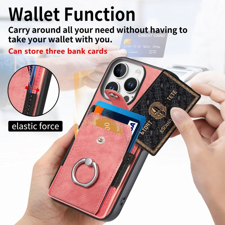 Retro Skin-feel Ring Card Wallet Phone Case, For iPhone 16 Pro Max, For iPhone 16 Pro, For iPhone 16 Plus, For iPhone 16, For iPhone 15 Pro Max