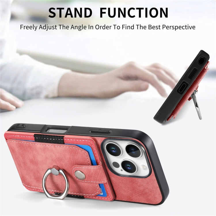 Retro Skin-feel Ring Card Wallet Phone Case, For iPhone 16 Pro Max, For iPhone 16 Pro, For iPhone 16 Plus, For iPhone 16, For iPhone 15 Pro Max