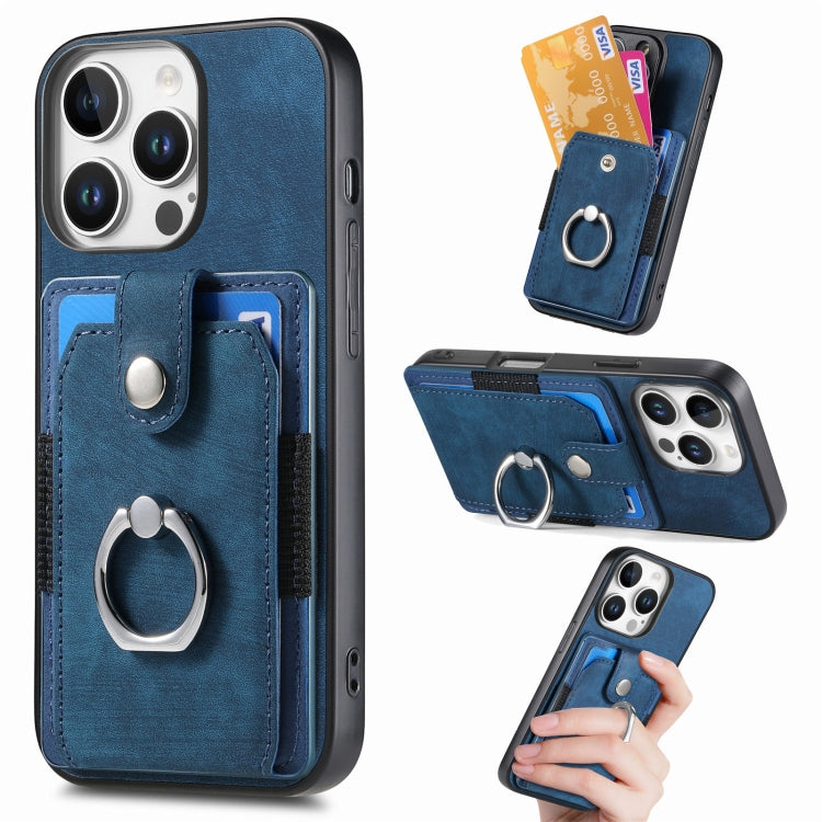 Retro Skin-feel Ring Card Wallet Phone Case, For iPhone 16 Pro Max, For iPhone 16 Pro, For iPhone 16 Plus, For iPhone 16, For iPhone 15 Pro Max