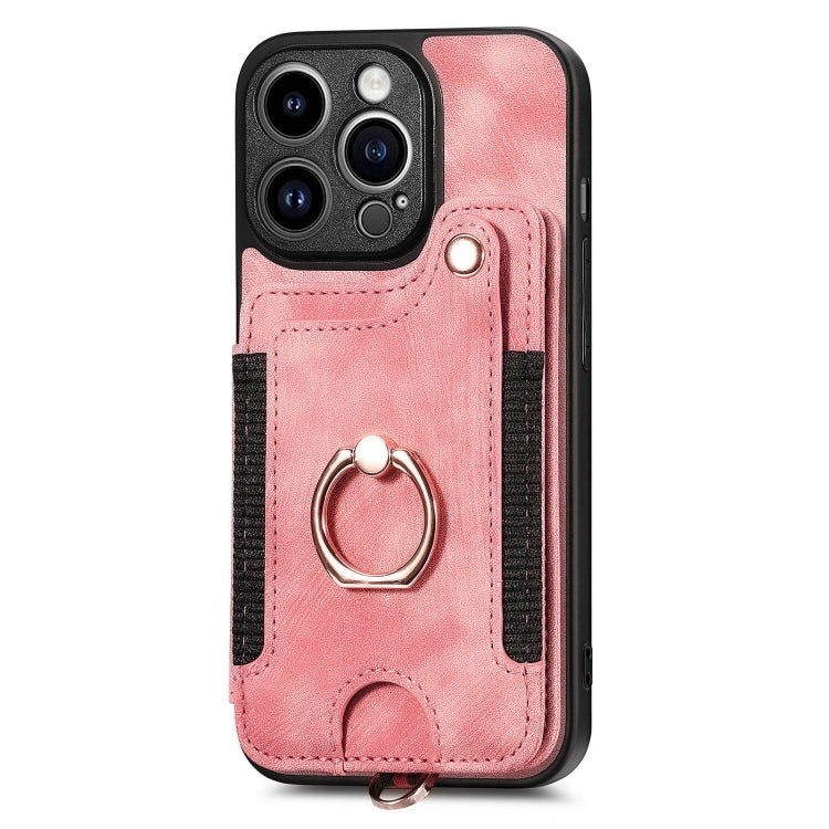 Retro Skin-feel Ring Multi-card Wallet Phone Case, For iPhone 15 Pro, For iPhone 15 Plus, For iPhone 15