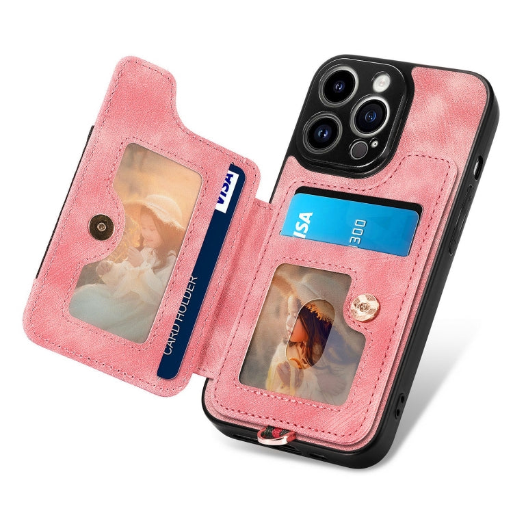 Retro Skin-feel Ring Multi-card Wallet Phone Case, For iPhone 15 Pro, For iPhone 15 Plus, For iPhone 15