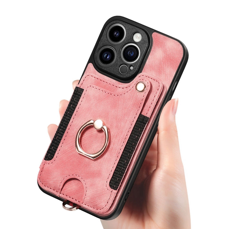 Retro Skin-feel Ring Multi-card Wallet Phone Case, For iPhone 15 Pro, For iPhone 15 Plus, For iPhone 15