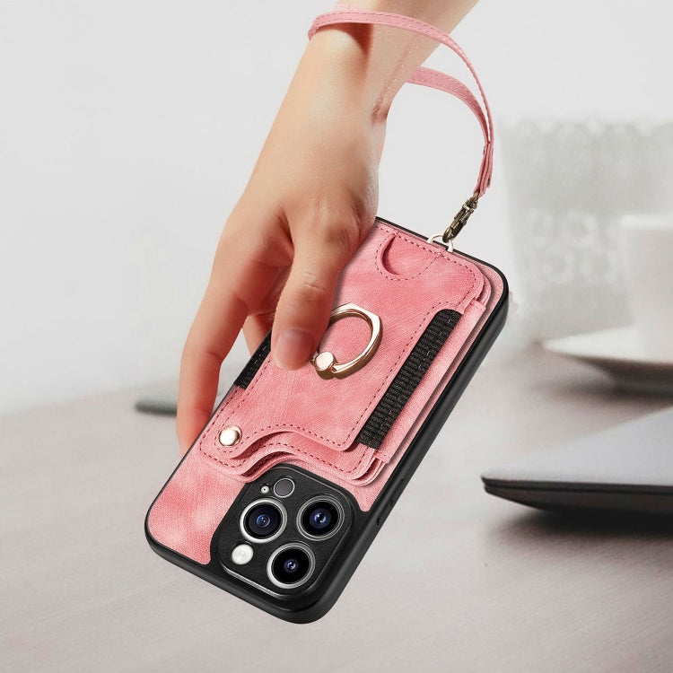 Retro Skin-feel Ring Multi-card Wallet Phone Case, For iPhone 15 Pro, For iPhone 15 Plus, For iPhone 15