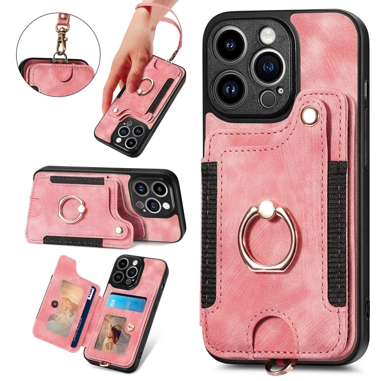 Retro Skin-feel Ring Multi-card Wallet Phone Case, For iPhone 15 Pro, For iPhone 15 Plus, For iPhone 15