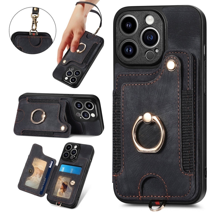 Retro Skin-feel Ring Multi-card Wallet Phone Case, For iPhone 15 Pro, For iPhone 15 Plus, For iPhone 15