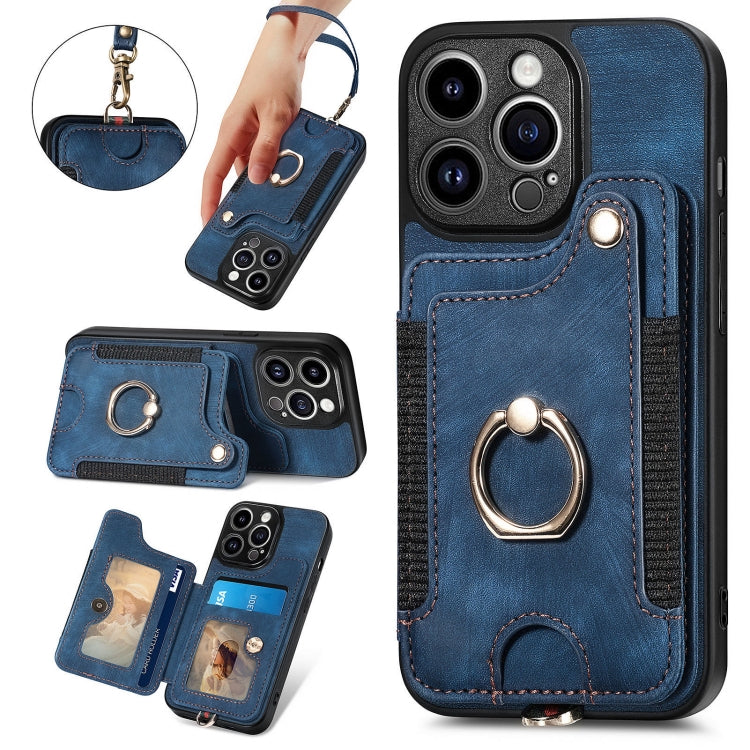 Retro Skin-feel Ring Multi-card Wallet Phone Case, For iPhone 15 Pro, For iPhone 15 Plus, For iPhone 15