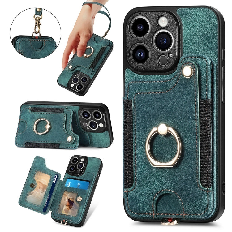 Retro Skin-feel Ring Multi-card Wallet Phone Case, For iPhone 15 Pro, For iPhone 15 Plus, For iPhone 15