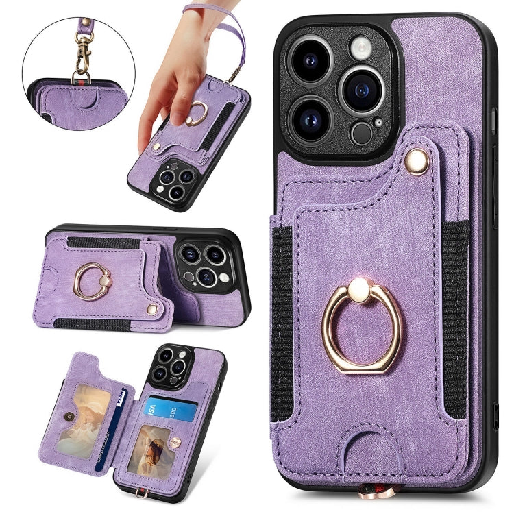 Retro Skin-feel Ring Multi-card Wallet Phone Case, For iPhone 15 Pro, For iPhone 15 Plus, For iPhone 15