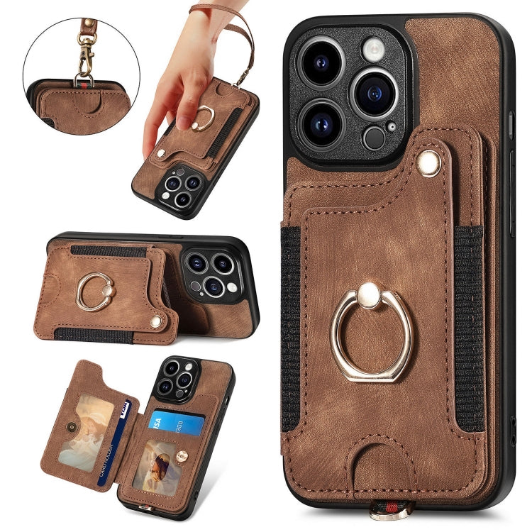 Retro Skin-feel Ring Multi-card Wallet Phone Case, For iPhone 15 Pro, For iPhone 15 Plus, For iPhone 15