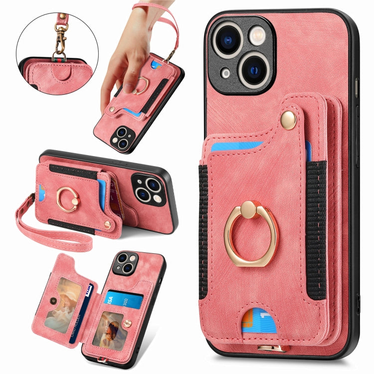 Retro Skin-feel Ring Multi-card Wallet Phone Case, For iPhone 15 Pro, For iPhone 15 Plus, For iPhone 15