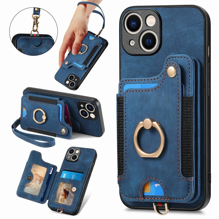 Retro Skin-feel Ring Multi-card Wallet Phone Case, For iPhone 15 Pro, For iPhone 15 Plus, For iPhone 15