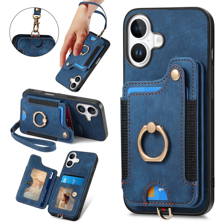 Retro Skin-feel Ring Multi-card Wallet Phone Case, For iPhone 16 Pro Max, For iPhone 16 Pro, For iPhone 16 Plus, For iPhone 16, For iPhone 15 Pro Max