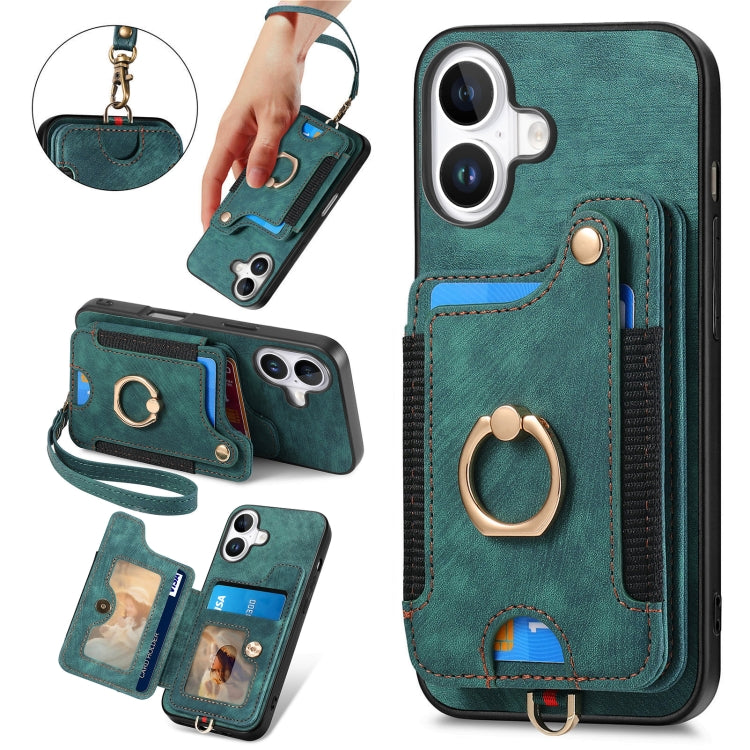 Retro Skin-feel Ring Multi-card Wallet Phone Case, For iPhone 16 Pro Max, For iPhone 16 Pro, For iPhone 16 Plus, For iPhone 16, For iPhone 15 Pro Max