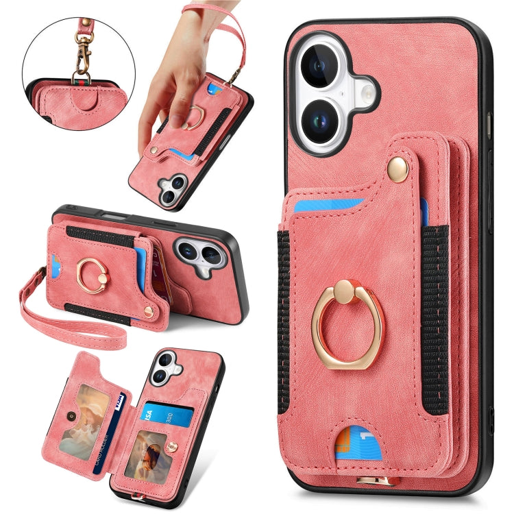 Retro Skin-feel Ring Multi-card Wallet Phone Case, For iPhone 16 Pro Max, For iPhone 16 Pro, For iPhone 16 Plus, For iPhone 16, For iPhone 15 Pro Max