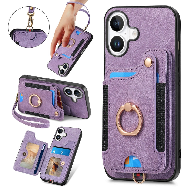 Retro Skin-feel Ring Multi-card Wallet Phone Case, For iPhone 16 Pro Max, For iPhone 16 Pro, For iPhone 16 Plus, For iPhone 16, For iPhone 15 Pro Max