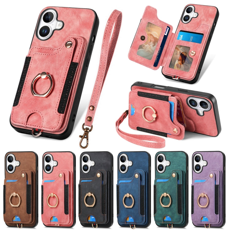 Retro Skin-feel Ring Multi-card Wallet Phone Case, For iPhone 16 Pro Max, For iPhone 16 Pro, For iPhone 16 Plus, For iPhone 16, For iPhone 15 Pro Max