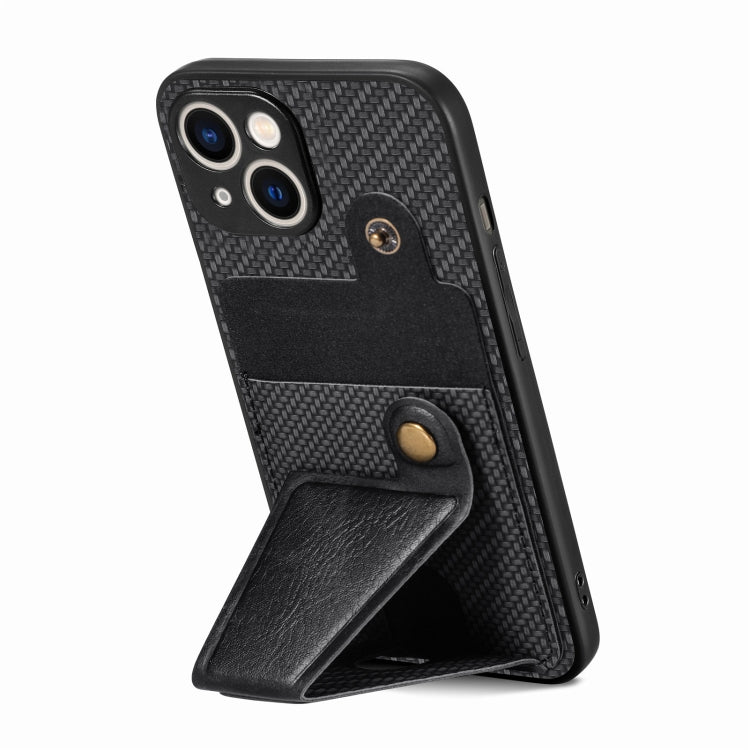 Carbon Fiber Wallet Flip Card K-shaped Holder Phone Case, For iPhone 15 Plus, For iPhone 15