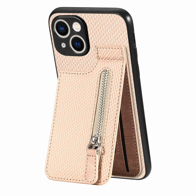 Carbon Fiber Vertical Flip Zipper Phone Case, For iPhone 15 Plus, For iPhone 15