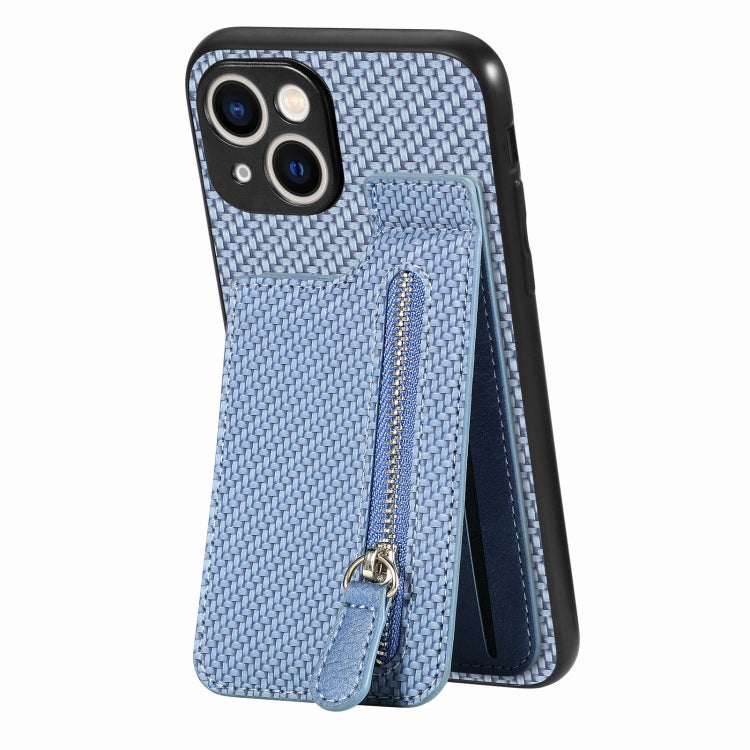 Carbon Fiber Vertical Flip Zipper Phone Case, For iPhone 15 Plus, For iPhone 15