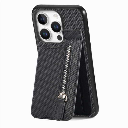 Carbon Fiber Vertical Flip Zipper Phone Case, For  iPhone 16 Pro Max, For iPhone 16 Pro, For iPhone 16 Plus, For iPhone 16, For iPhone 15 Pro Max, For iPhone 15 Pro