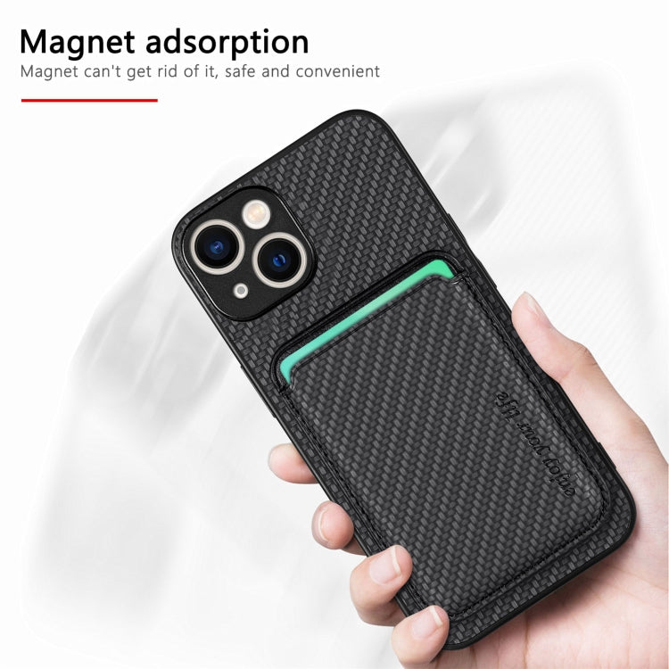 Carbon Fiber Leather Card Magsafe Phone Case, For iPhone 15 Plus, For iPhone 15