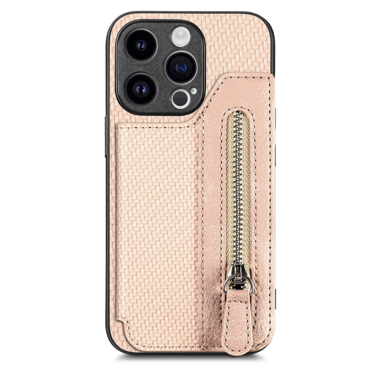 Carbon Fiber Horizontal Flip Zipper Wallet Phone Case, For iPhone 15