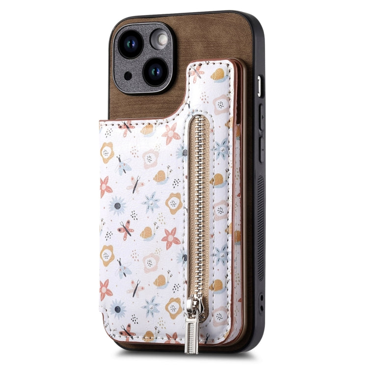 Retro Painted Zipper Wallet Back Phone Case, For iPhone 13 Pro, For iPhone 13, For iPhone 12, For iPhone 12 Pro Max, For iPhone 12 Pro