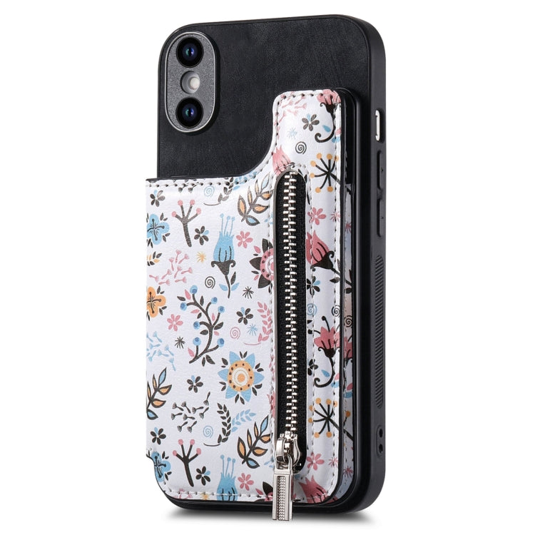 Retro Painted Zipper Wallet Back Phone Case, For iPhone 7 / 8 / SE 2022, For iPhone X / XS, For iPhone 7 Plus / 8 Plus, For iPhone 6 Plus / 6s Plus, For iPhone 6 / 6s