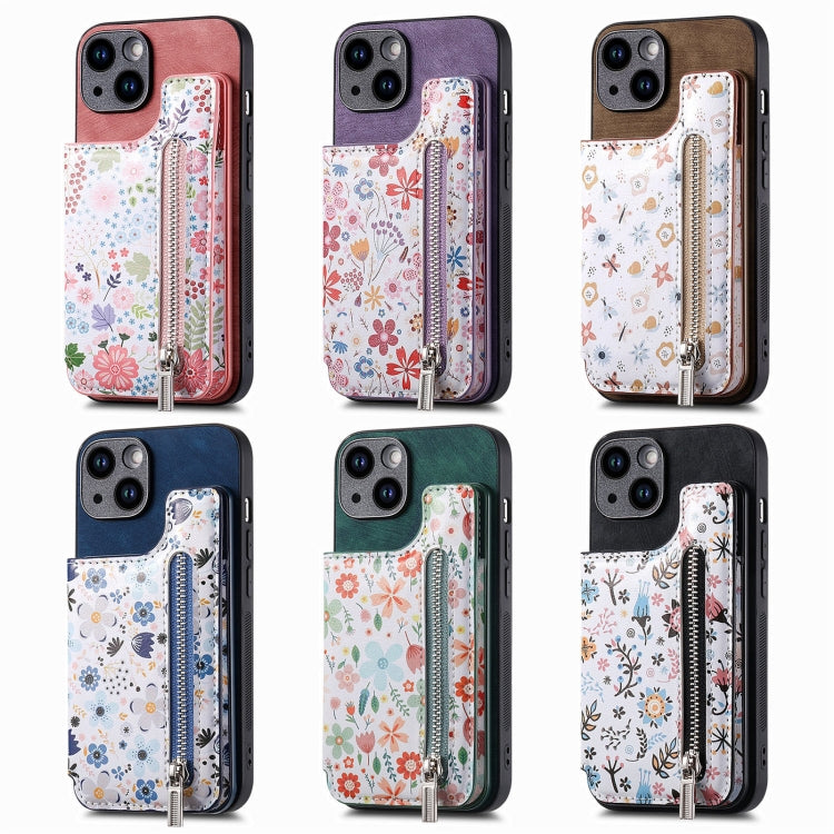 Retro Painted Zipper Wallet Back Phone Case, For iPhone 13 Pro, For iPhone 13, For iPhone 12, For iPhone 12 Pro Max, For iPhone 12 Pro