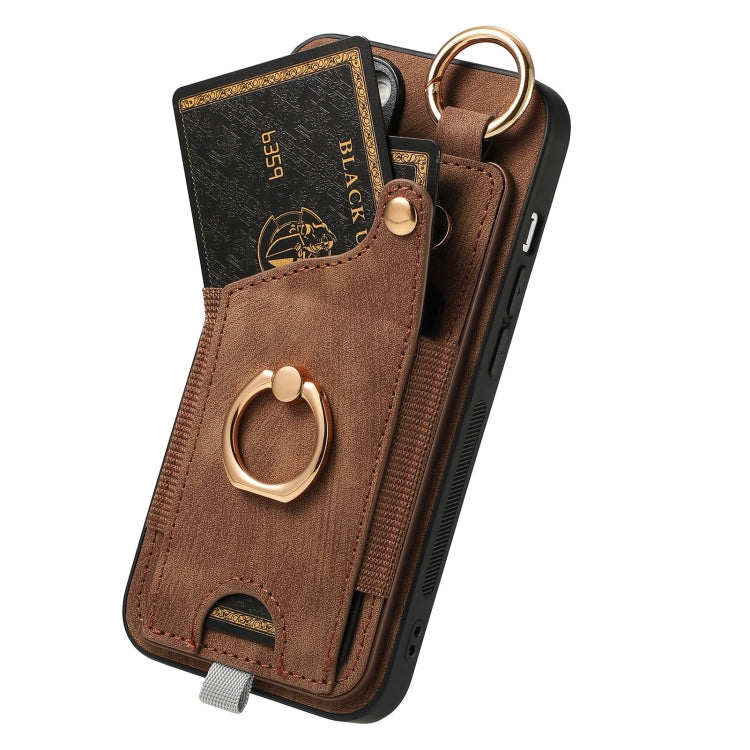 Retro Skin-feel Ring Card Bag Phone Case with Hang Loop, For iPhone 11 Pro Max, For iPhone 11, For iPhone 11 Pro, For iPhone X / XS