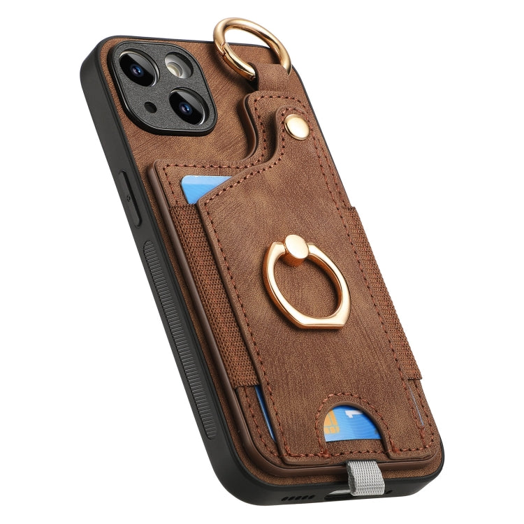 Retro Skin-feel Ring Card Bag Phone Case with Hang Loop, For iPhone 11 Pro Max, For iPhone 11, For iPhone 11 Pro, For iPhone X / XS