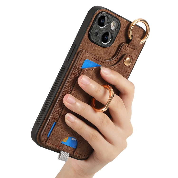 Retro Skin-feel Ring Card Bag Phone Case with Hang Loop, For iPhone 11 Pro Max, For iPhone 11, For iPhone 11 Pro, For iPhone X / XS